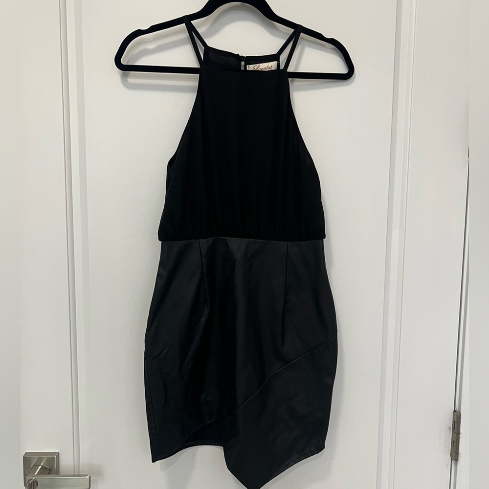 Black Halter Top Leather Skirt Dress - Picture 2 of 7